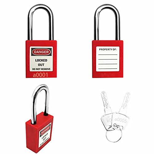 Lockout Tagout Lock 5pcs Set Loto Product Safe Padlocks for Lock Out Tag Out Stations and Devices (Red, Key Alike)