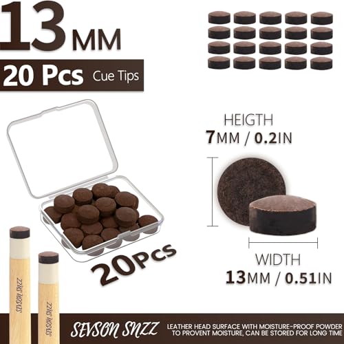 13MM Billiard Cue Tips - 100% Leather, 20pcs, Brown