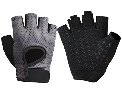 Breathable Workout Gym Gloves for Weightlifting - Anti-Slip - Large / Grey