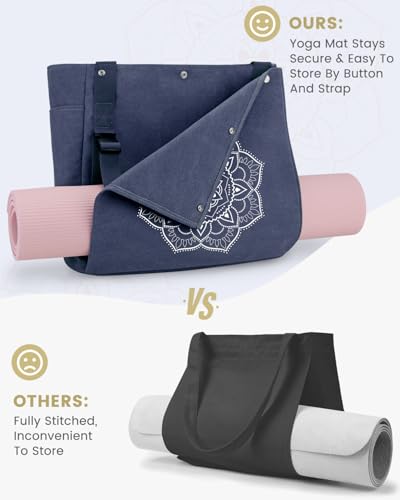 Yoga Mat Bag for Women - Canvas Tote with Bottle Holder - Blue