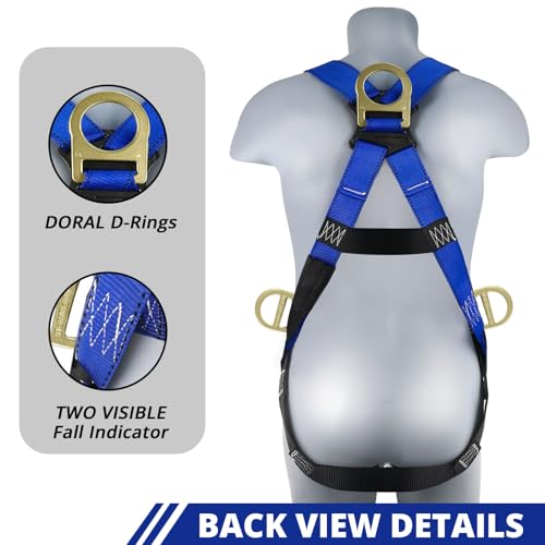 TRSMIMA Safety Harness Fall Protection - Men Full Body Construction Roofing Work Belt with 5 Point Adjustment Back D-Ring Grommet Legs ANSI