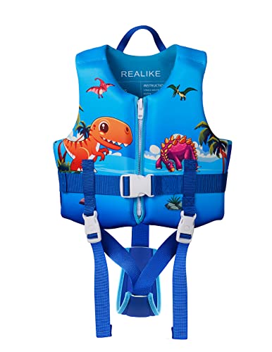 REALIKE Dinosaur Kids Swim Vest for Toddler 6-8 Years Adjustable Safety Strap
