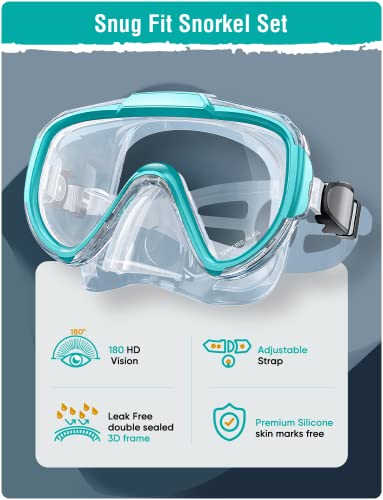 Snorkeling Gear Set for Adults - Anti-Fog Mask & Dry Top Snorkel - Z-Black/Green Transparent