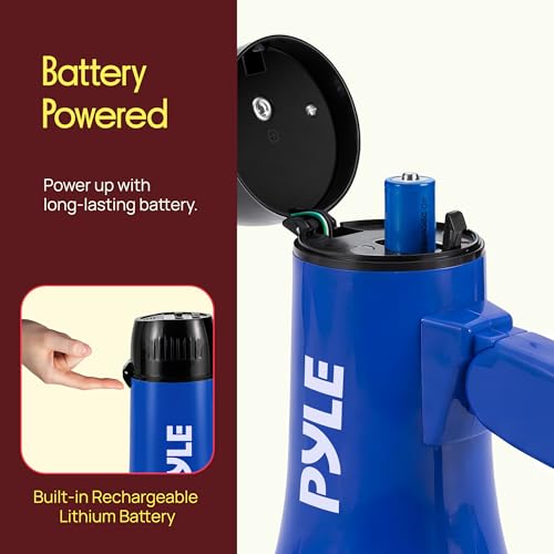 Pyle Rechargeable Blue Megaphone with Voice Recording, Siren & AUX Input - 30W, 1200-Yard Range