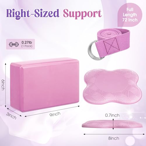 Yoga Block and Knee Pad Set with Strap - 5 Pcs - Pink