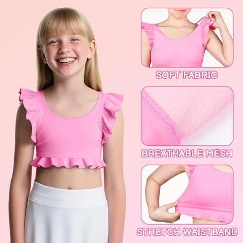 Girls Training Bra Athletic Crop Top for Dance & Yoga - Pink, 11-12 Years