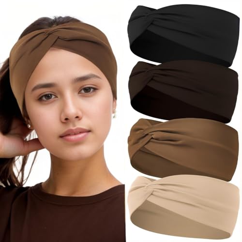 Stretchy Sport Headbands - 4 Pack Soft Knotted for Yoga & Workout