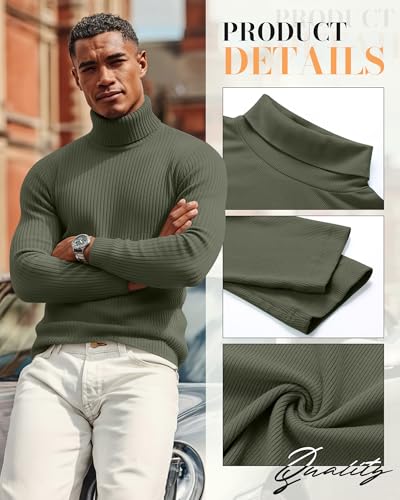 3 Pack Men's Mock Turtleneck Long Sleeve Ribbed Shirts – Locoowai, X-Large, Matcha Green / Wine Red / Black