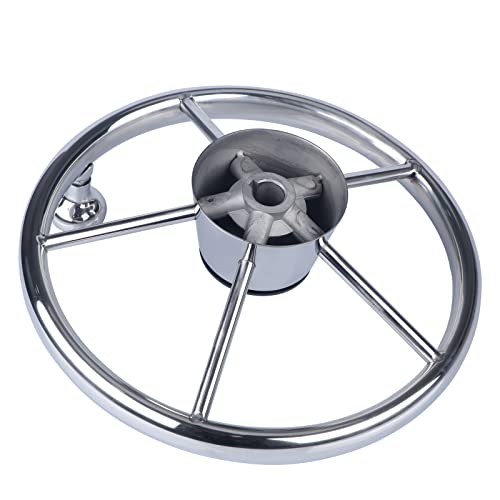 Silver 11 Inch Boat Steering Wheel with Knob for Seastar & Verado - Marine Grade Stainless Steel