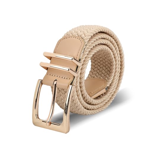 Casual Braided Woven Stretch Belt - A-Beige, Fit Waist 33-36 Inches