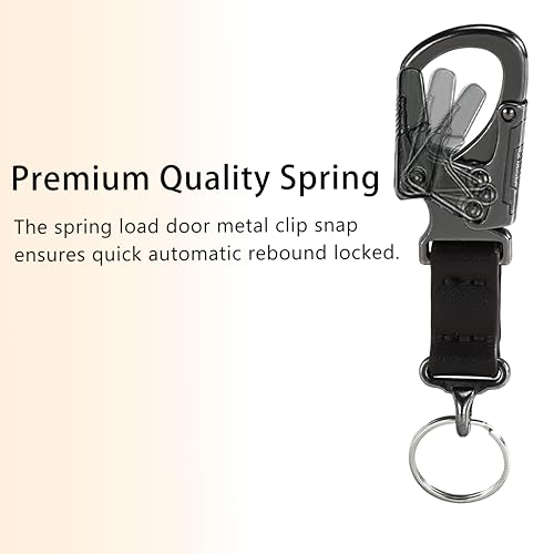 Heavy Duty Dual Lock Carabiner Keychain with PU Leather Strap - Brown