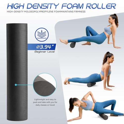 Krightlink Black 18-Inch 2-in-1 Foam Roller Set for Deep Muscle Massage