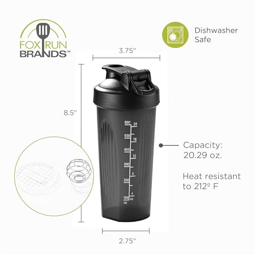 20oz Shaker Bottle with Whisk & Measurements - Black