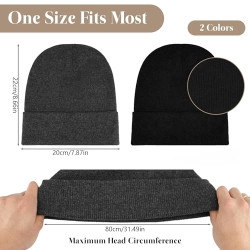 Unisex Beanie Hat - 2 Pack - Black and Gray