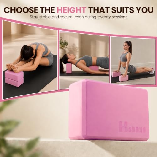 Yoga Blocks 2-Pack - High Density EVA Foam, Non-Slip, Pink
