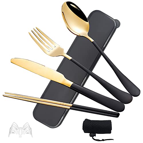 Portable Stainless Steel Cutlery Set with Case - Gold
