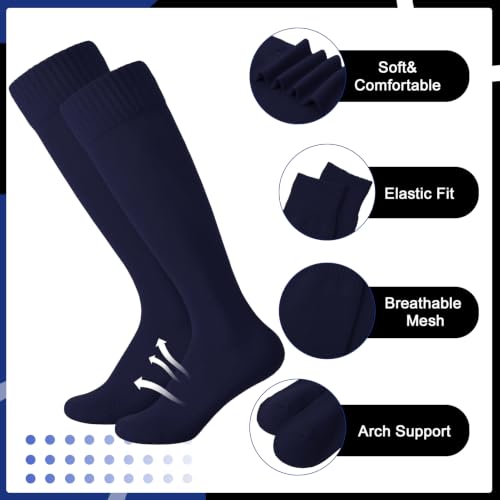 Kids Soccer and Baseball Knee High Socks - Dark Blue, 2 Pairs