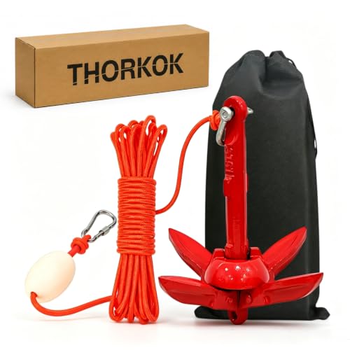 Thorkok 1.5 lb Folding Kayak Anchor Kit with 32 ft Rope - Red