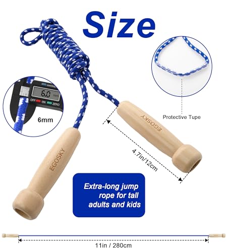 Adjustable Jump Rope with Wooden Handles for Fitness - Blue