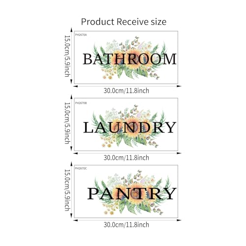 Laundry Room Stickers Bathroom Pantry Signs Vinyl Green Flowers Wall Decal Wall Quote Sticker for Laundry Room Decor(Laundry+Panty+Bathroom)