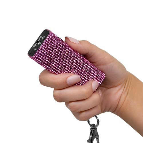 Guard Dog Security Mini Stun Gun Keychain Bling It On, Powerful Stun Gun for Women Self Defense with LED Flashlight, USB Rechargeable, Rhinestone and Compact Design