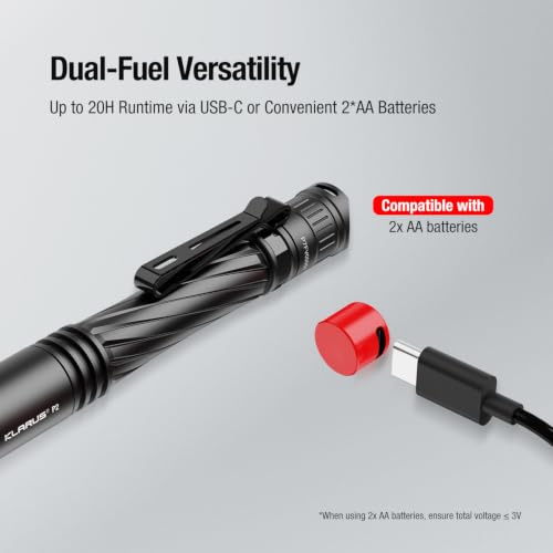 Klarus P2 Tactical Pen Flashlight - 1000 Lumens, Rechargeable & Waterproof, Pocket-Sized for Outdoor & Security Use