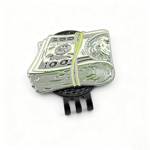 Golf Ball Marker with Dollar Cash Stack Design - Magnetic Hat Clip - Black