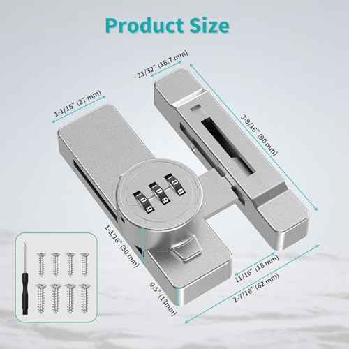 90/180 Degree Mechanical Combination Door Lock, Zinc Alloy Keyless Sliding Barn Locks for Bedroom, Shed, Window, Cabinet - 3 Digit Password Security Flip Gate Latches (1, Silver)