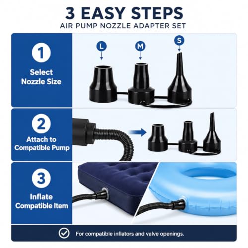 3 Size Air Pump Nozzles Set - Plastic Inflator Adapters for Pools, Mattresses & Bounce Houses