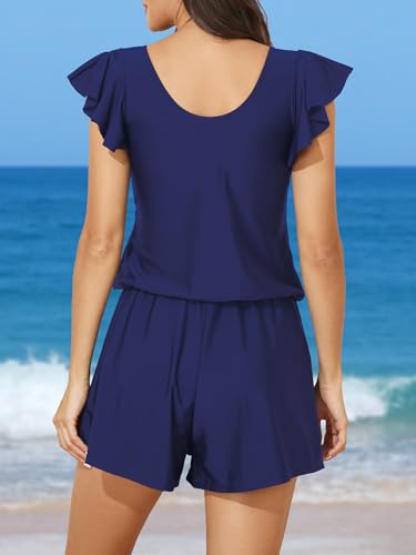 Smismivo Navy Blue Swim Romper with Built-in Bra & Pockets - Large