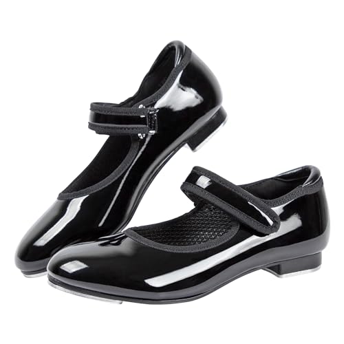 Dynadans Unisex Kid Black Patent Adjustable Strap Tap Shoe - Little Child Size 11