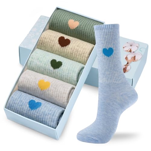 Cute Heart Print Cotton Crew Socks for Women - Fun Gift