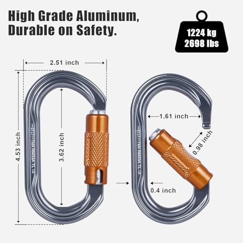 2pcs Heavy Duty Carabiner Clips 27KN Auto Locking Climbing Hooks, Industrial Strength Aluminum