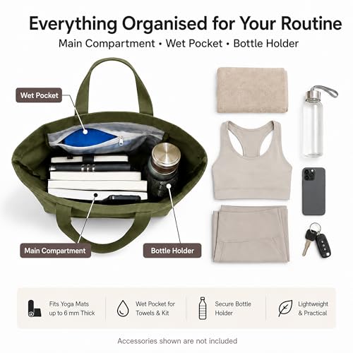 Yoga Mat Bag - Green Cotton Canvas Tote with Pockets