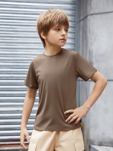 Boys Athletic Short Sleeve T-Shirt - Dry Fit Crewneck - Brown, 5-6 Years