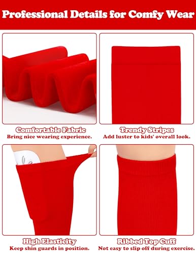 Kids Soccer Socks for 6-9 Years - Pure Red Cotton Youth Sports Socks