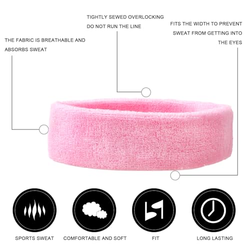 Sweat Band Set - 1 Headband & 2 Wristbands - Black & Pink
