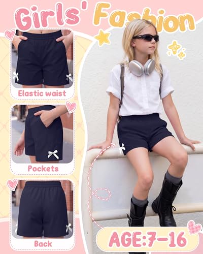 Girls Quick-Dry Athletic Shorts - Navy Blue, 9-10 Years