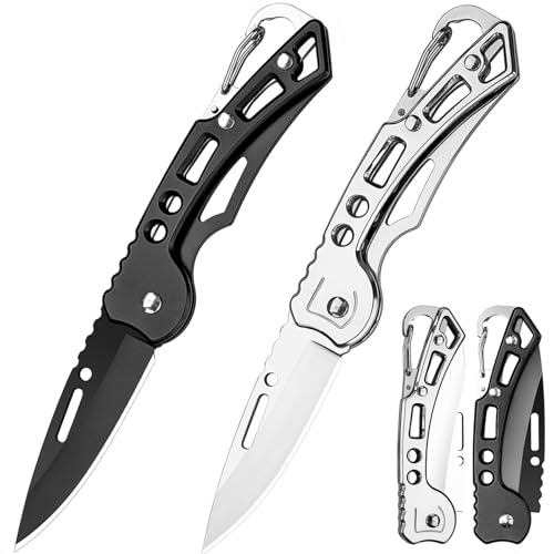 Folding Pocket Knife Set - Keychain Knives in Black & Silver