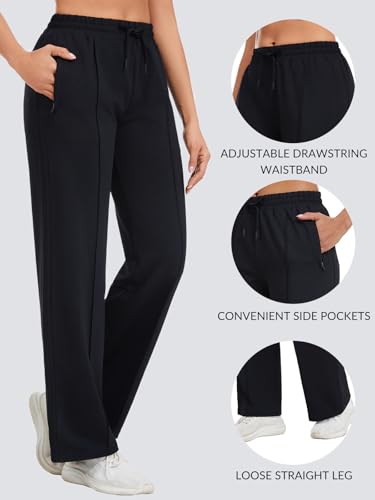 Women's Black Track Pants 32-Inch Inseam Loose Jogging Sweatpants