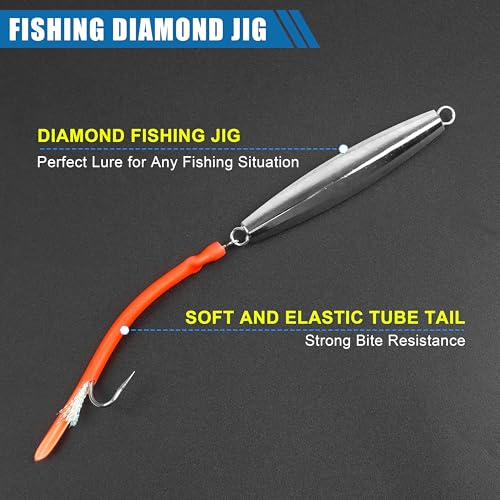 Diamond Jig Saltwater Fishing Lure with Tube Tail - Red, 2 oz