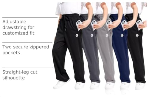 OCYMA Boys Sweatpants 5-Pack Athletic Joggers with Zip Pockets - Large Black Gray Navy