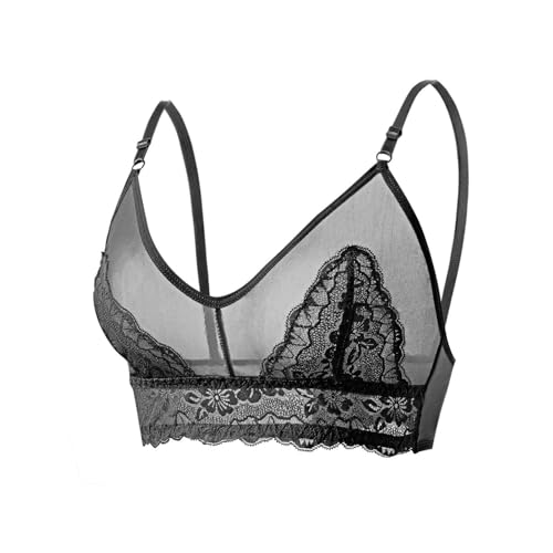 Women's Lace Balconette Bralette - Sheer Mesh, Black, XX-Large