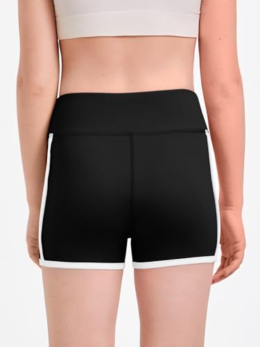 Girls High Waisted Athletic Shorts - Workout Biker Spandex - Black 7-8 Years