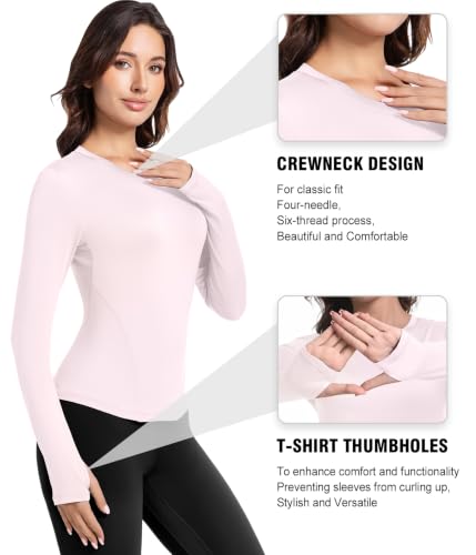 CL Convallaria Women's Long Sleeve Compression Shirt - Athletic Top (Medium, Black/White/Haze Blue/Light Pink) - Underscrubs