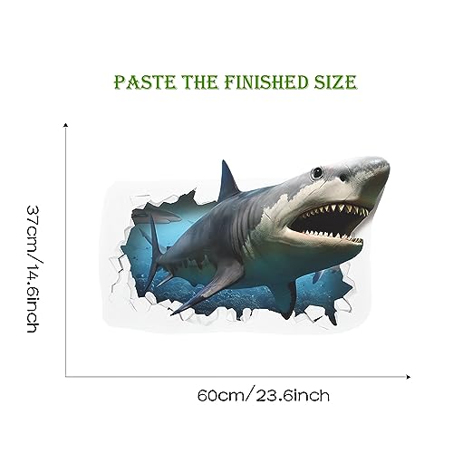 Broken Wall Fierce Shark Wall Stickers, sacinora Cartoon Sea Animal Wall Decals Removable Vinyl Peel and Stick for Kids Boy Living Room Bedroom Children's Room Bathroom Sofa TV Background Decorations