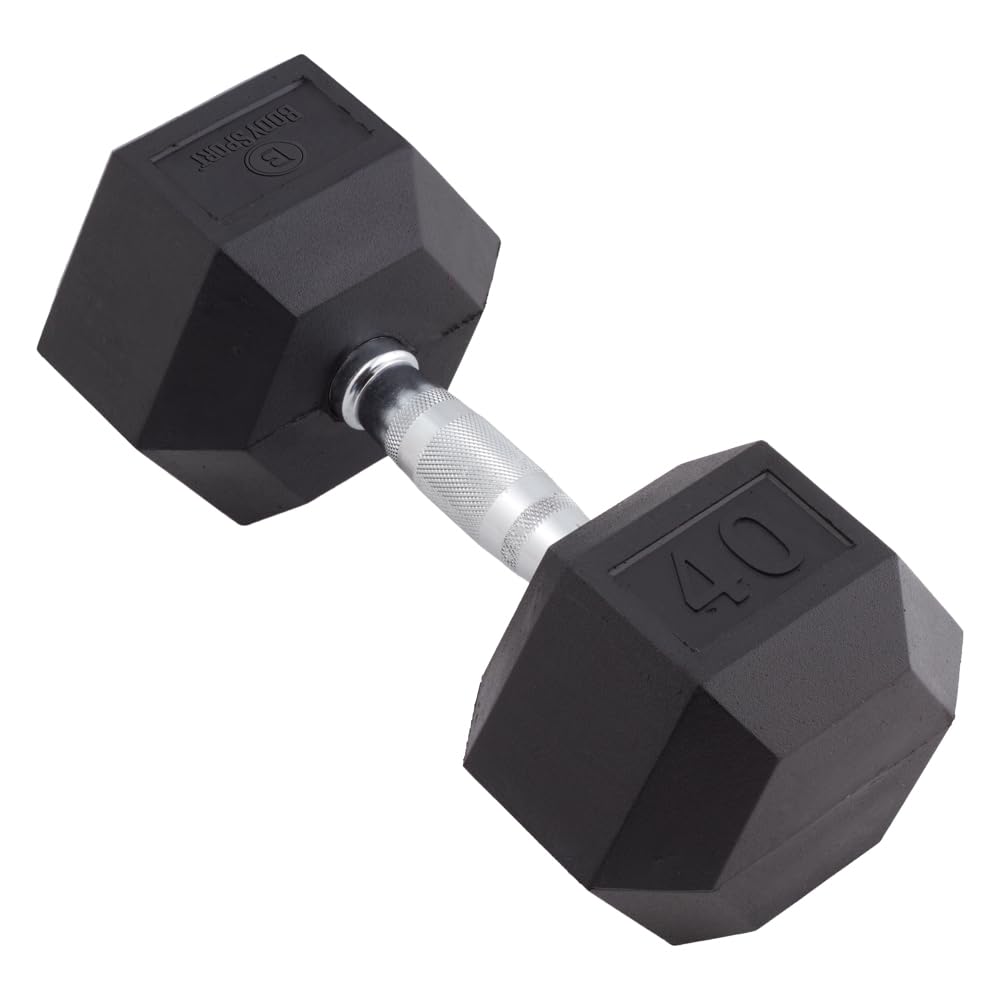 Body Sport Rubber Encased Hex Dumbbell, 40-Pound