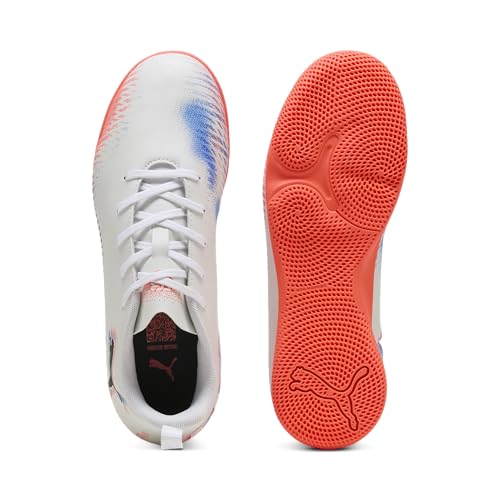PUMA Kids' Future Play Indoor Soccer Shoes – 5 Big Kid White/Black/Glowing Red Ah25
