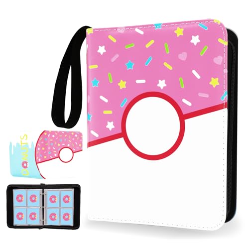 4-Pocket Trading Card Binder - Holds 400 Cards, Pink Donut Design