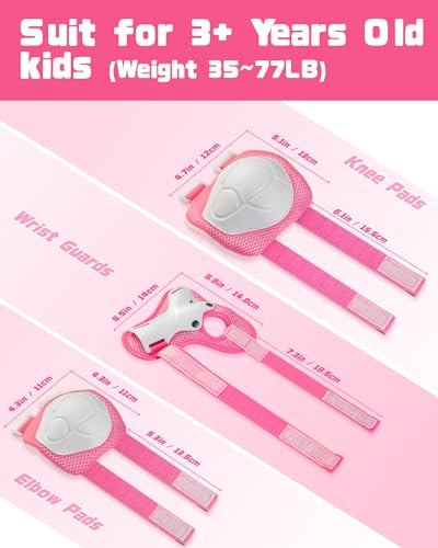 Kids Protective Gear Set - Knee & Elbow Pads with Wrist Guards - Pink